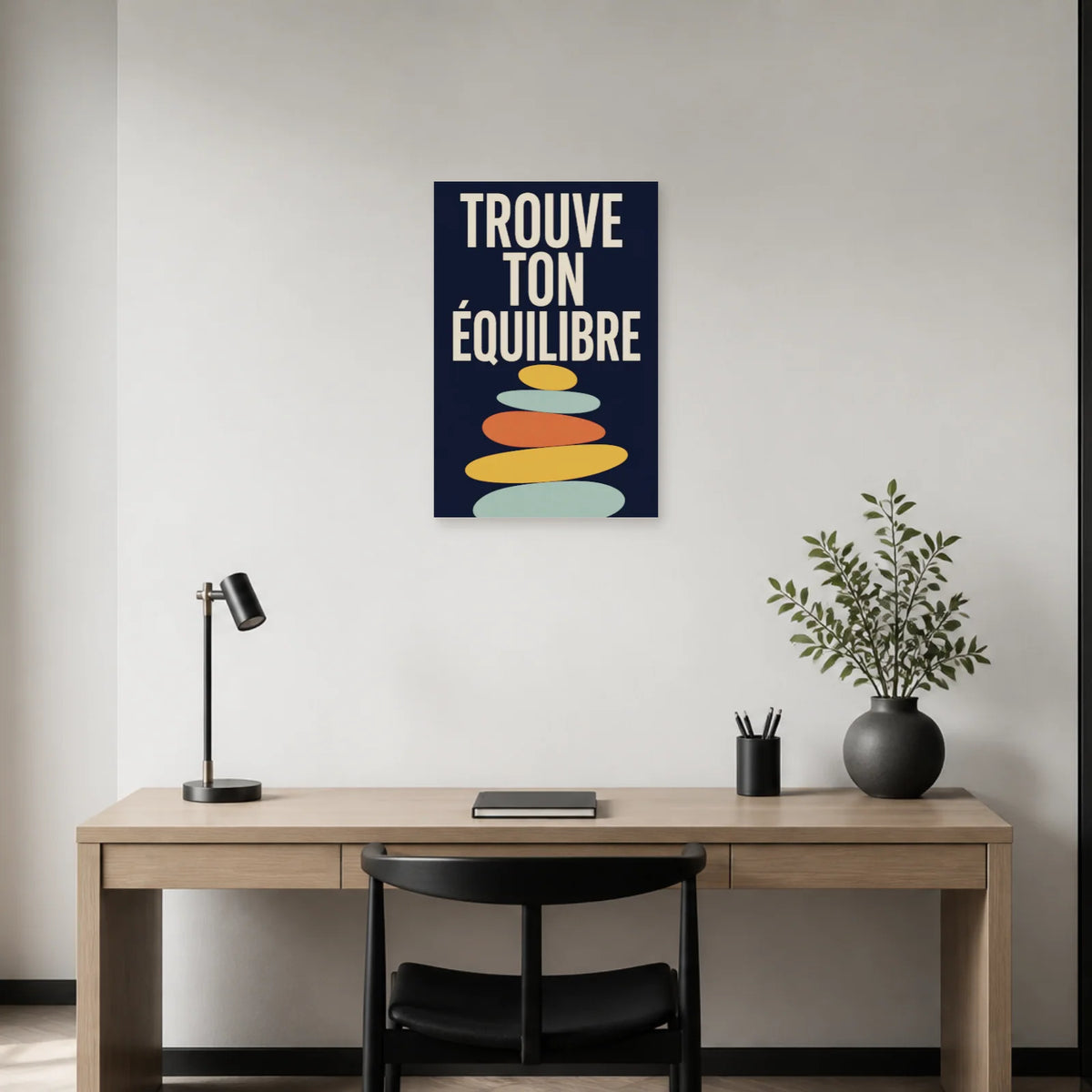 Affiche Trouve ton équilibre – Pierres modernes dans un bureau - Art Virtuoso