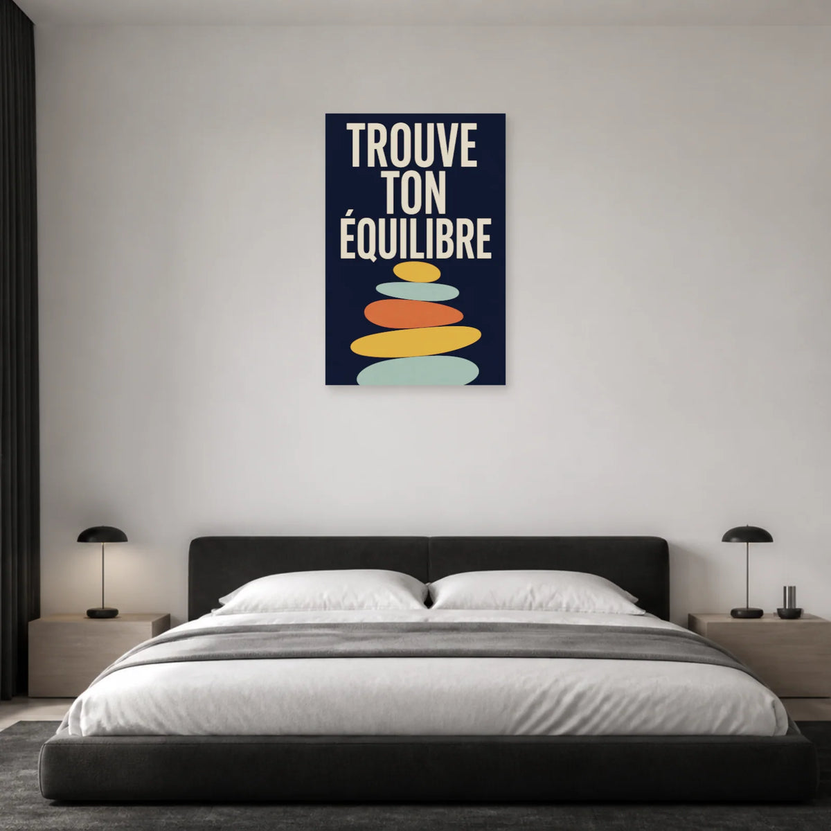 Affiche Trouve ton équilibre – Pierres modernes dans une chambre - Art Virtuoso