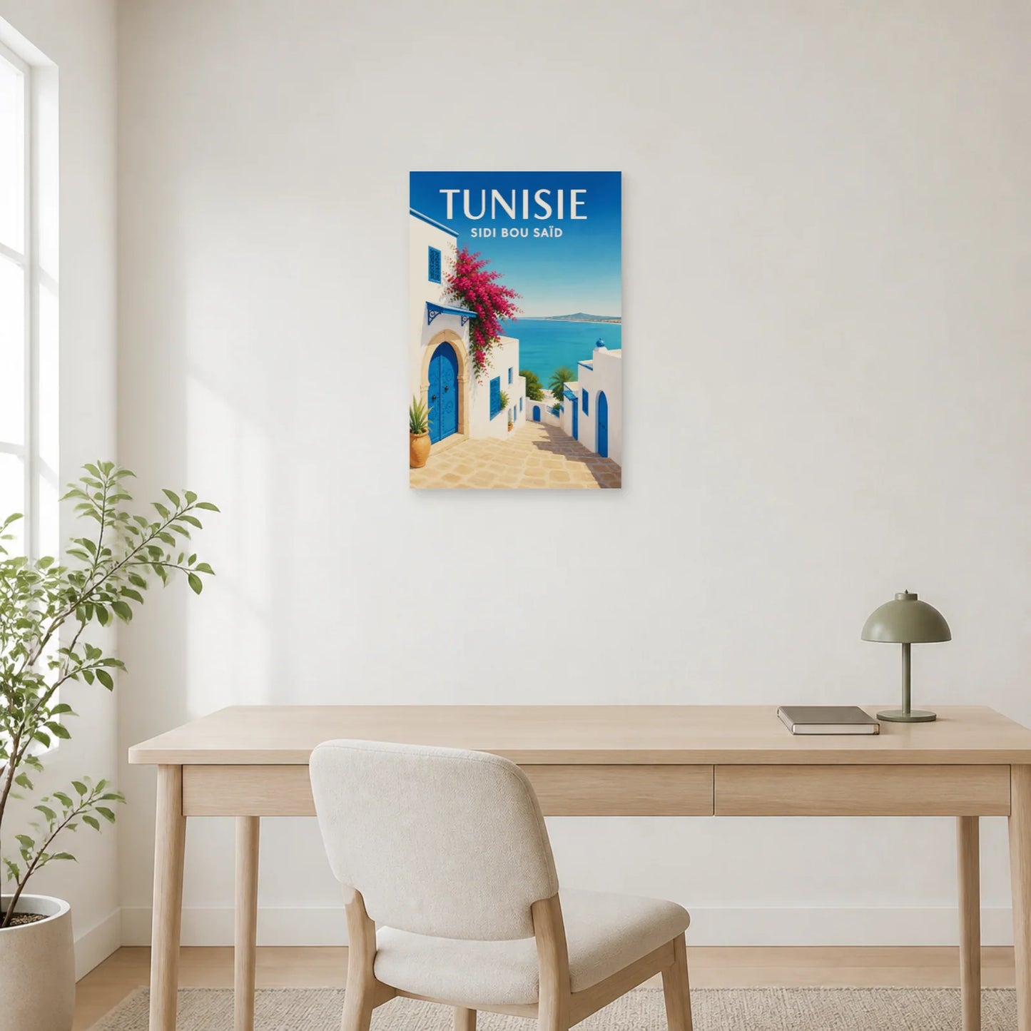Affiche Tunisie – Sidi Bou Saïd dans un bureau - Art Virtuoso