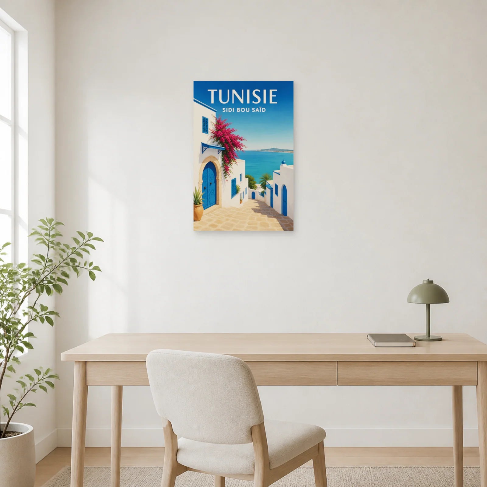 Affiche Tunisie – Sidi Bou Saïd dans un bureau - Art Virtuoso