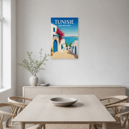 Affiche Tunisie – Sidi Bou Saïd dans une salle à manger - Art Virtuoso