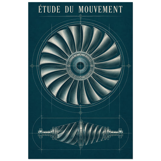 Roue à pales et titre Étude du mouvement, affiche 30 × 45 cm