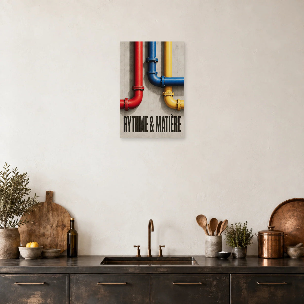 Affiche Tuyaux - Rythme et matière dans une salle à manger - Art Virtuoso