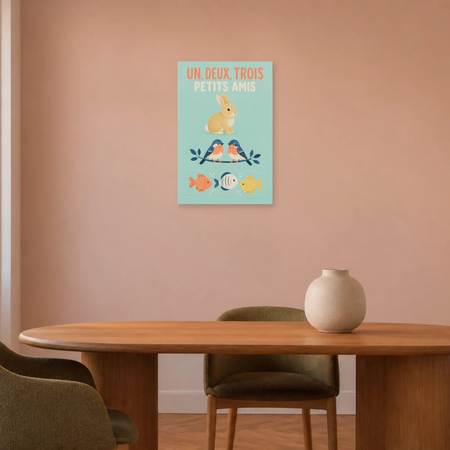 Affiche Un, Deux, Trois – Petits Amis dans une salle à manger - Art Virtuoso