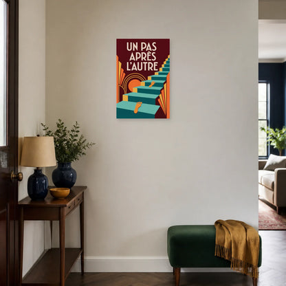 Affiche Un pas après l'autre – Escalier turquoise dans une entrée ou un couloir - Art Virtuoso