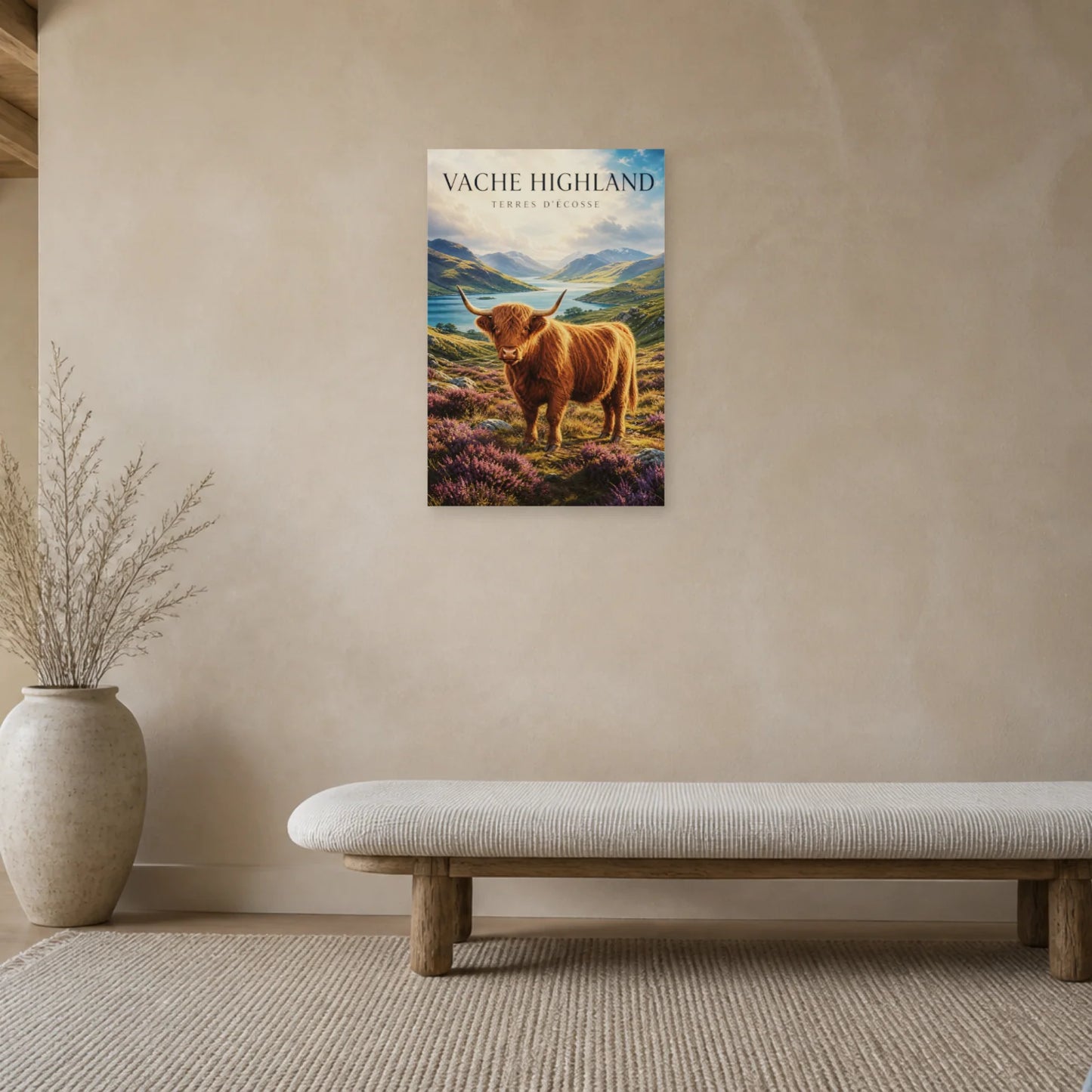 Affiche Vache Highland – Terres d’Écosse dans une chambre - Art Virtuoso