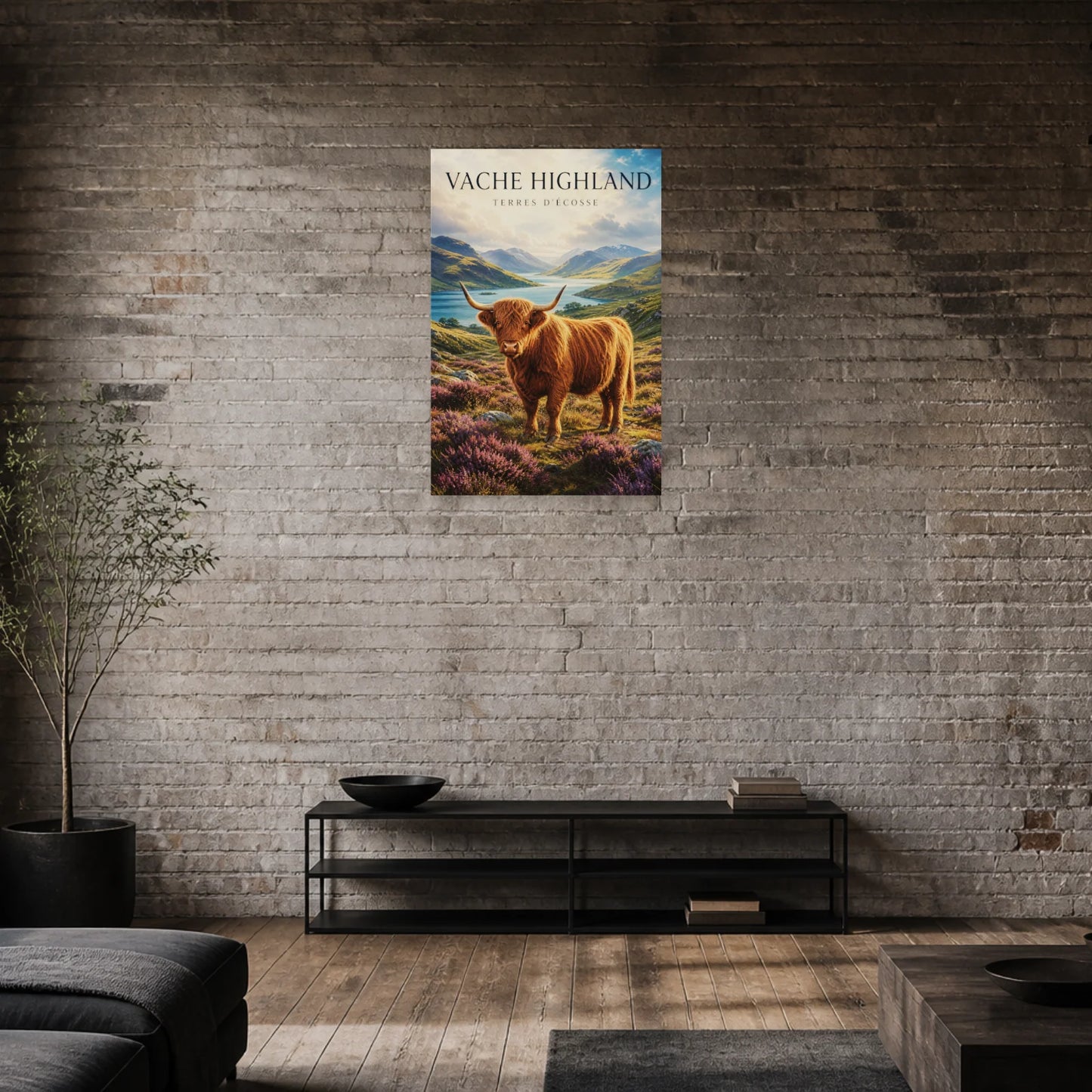 Affiche Vache Highland – Terres d’Écosse dans une salle à manger - Art Virtuoso