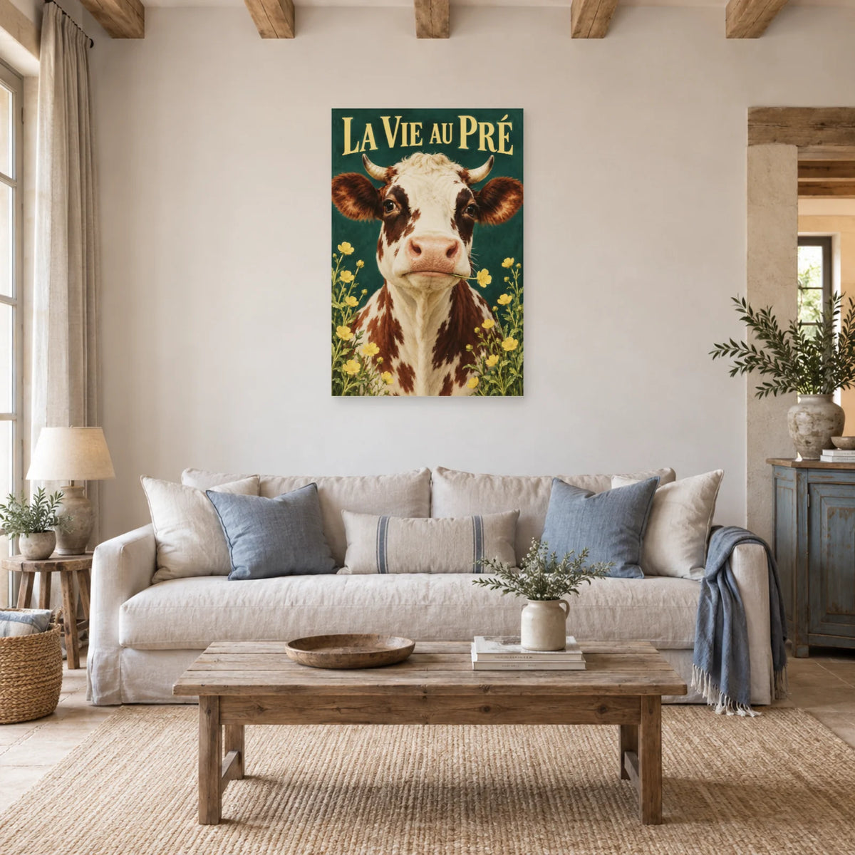 Affiche Vache normande - La vie au pré dans un salon - Art Virtuoso
