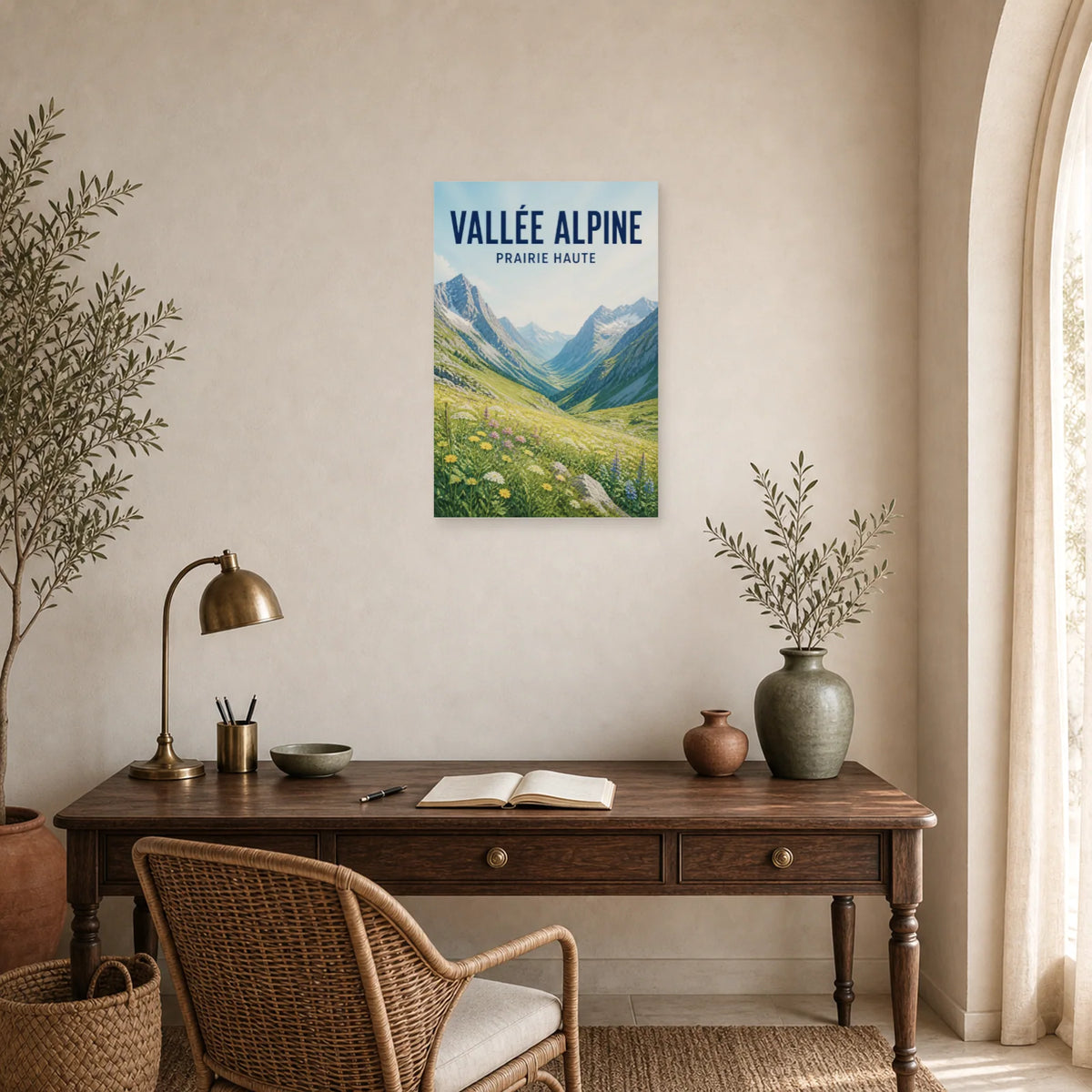Affiche Vallée Alpine – Prairie Haute dans un bureau - Art Virtuoso