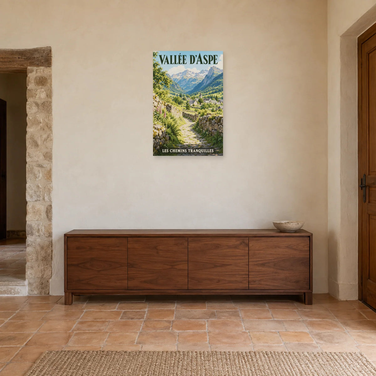 Affiche Vallée d'Aspe - Chemin de pierre dans une entrée ou un couloir - Art Virtuoso