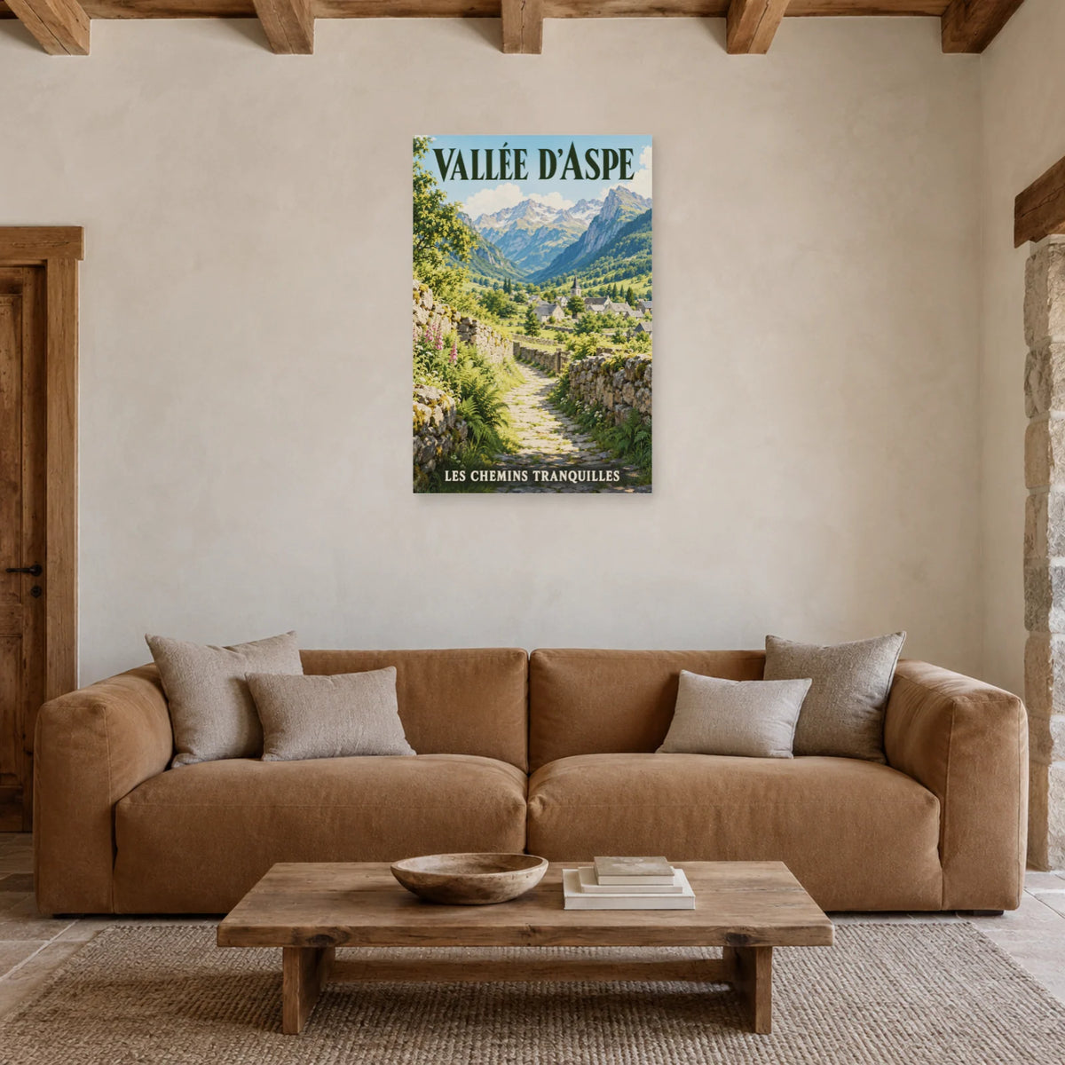 Affiche Vallée d'Aspe - Chemin de pierre dans un salon - Art Virtuoso