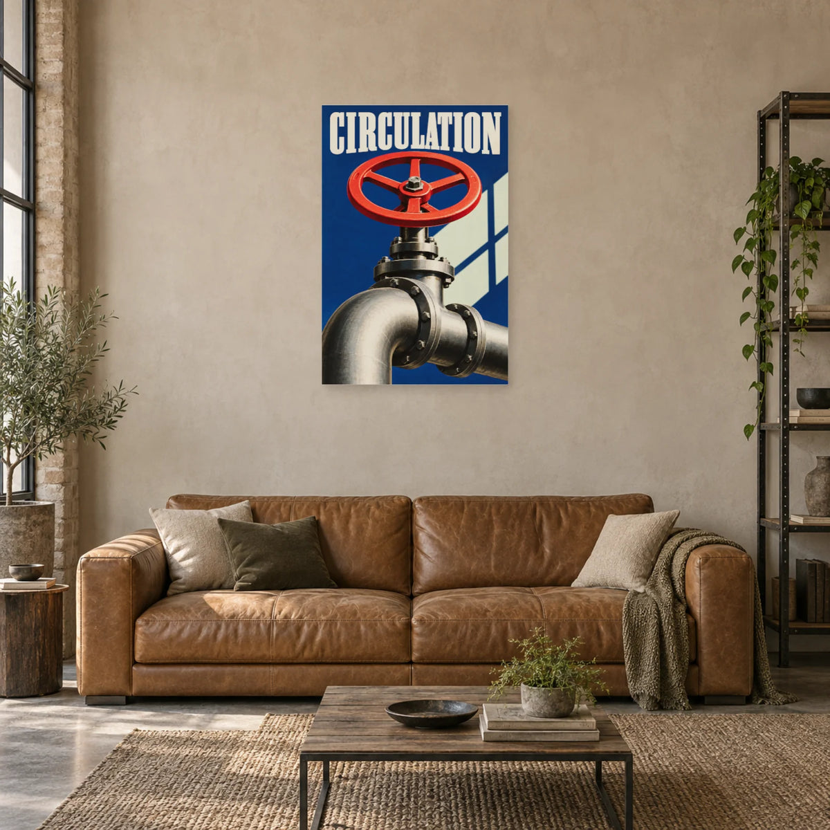Affiche Vanne rouge - Circulation dans un salon - Art Virtuoso