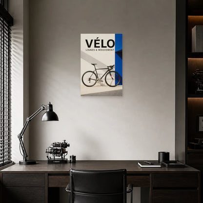 Affiche Vélo minimaliste – Lignes et mouvement dans un bureau - Art Virtuoso