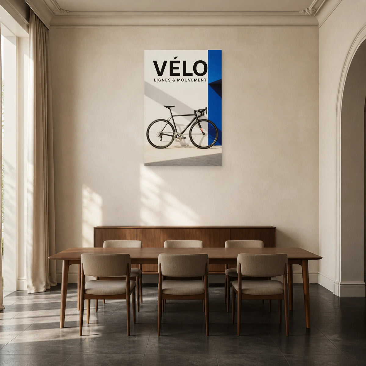 Affiche Vélo minimaliste – Lignes et mouvement dans une salle à manger - Art Virtuoso
