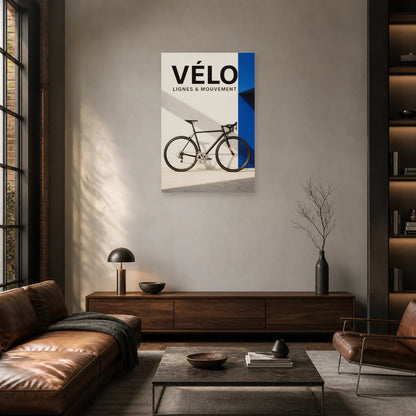 Affiche Vélo minimaliste – Lignes et mouvement dans un salon - Art Virtuoso