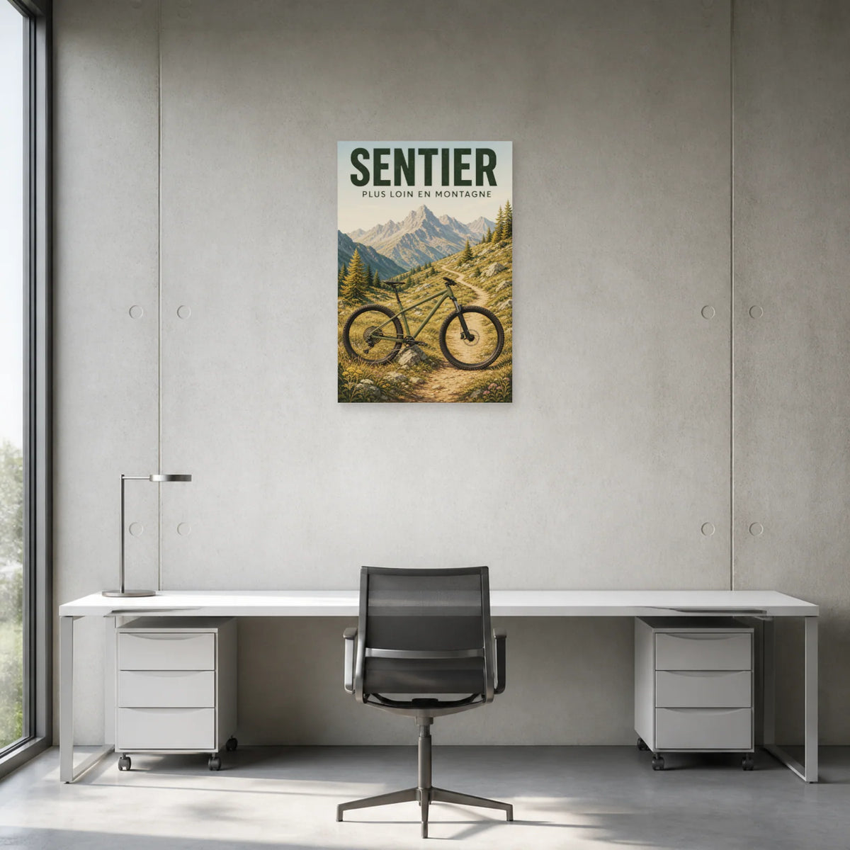 Affiche VTT montagne – Sentier dans un bureau - Art Virtuoso