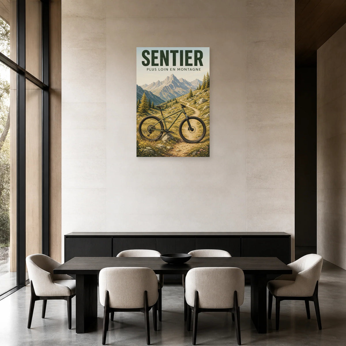 Affiche VTT montagne – Sentier dans une salle à manger - Art Virtuoso