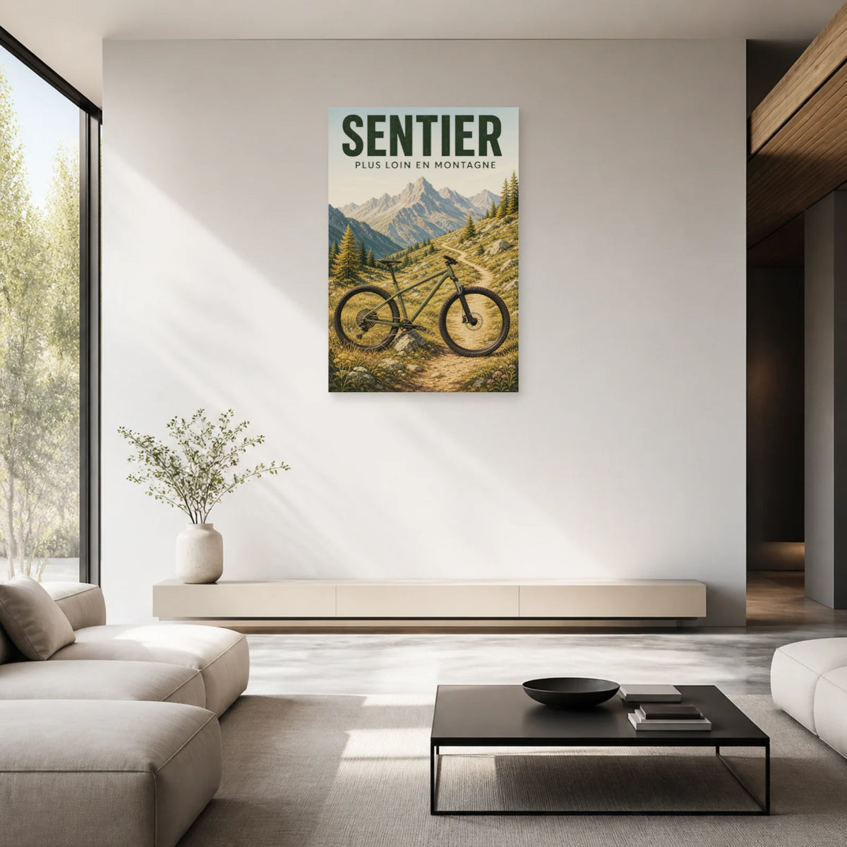 Affiche VTT montagne – Sentier dans un salon - Art Virtuoso