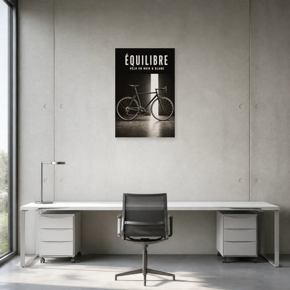 Affiche Vélo noir et blanc – Équilibre dans un bureau - Art Virtuoso