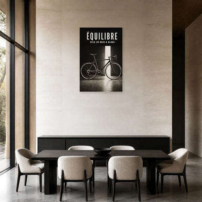 Affiche Vélo noir et blanc – Équilibre dans une salle à manger - Art Virtuoso