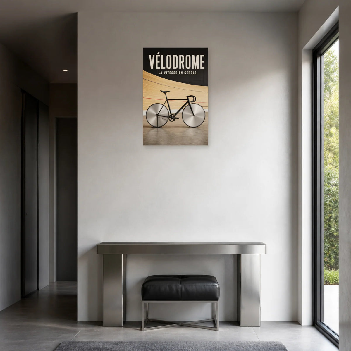 Affiche Vélo de piste – Vélodrome dans une entrée ou un couloir - Art Virtuoso