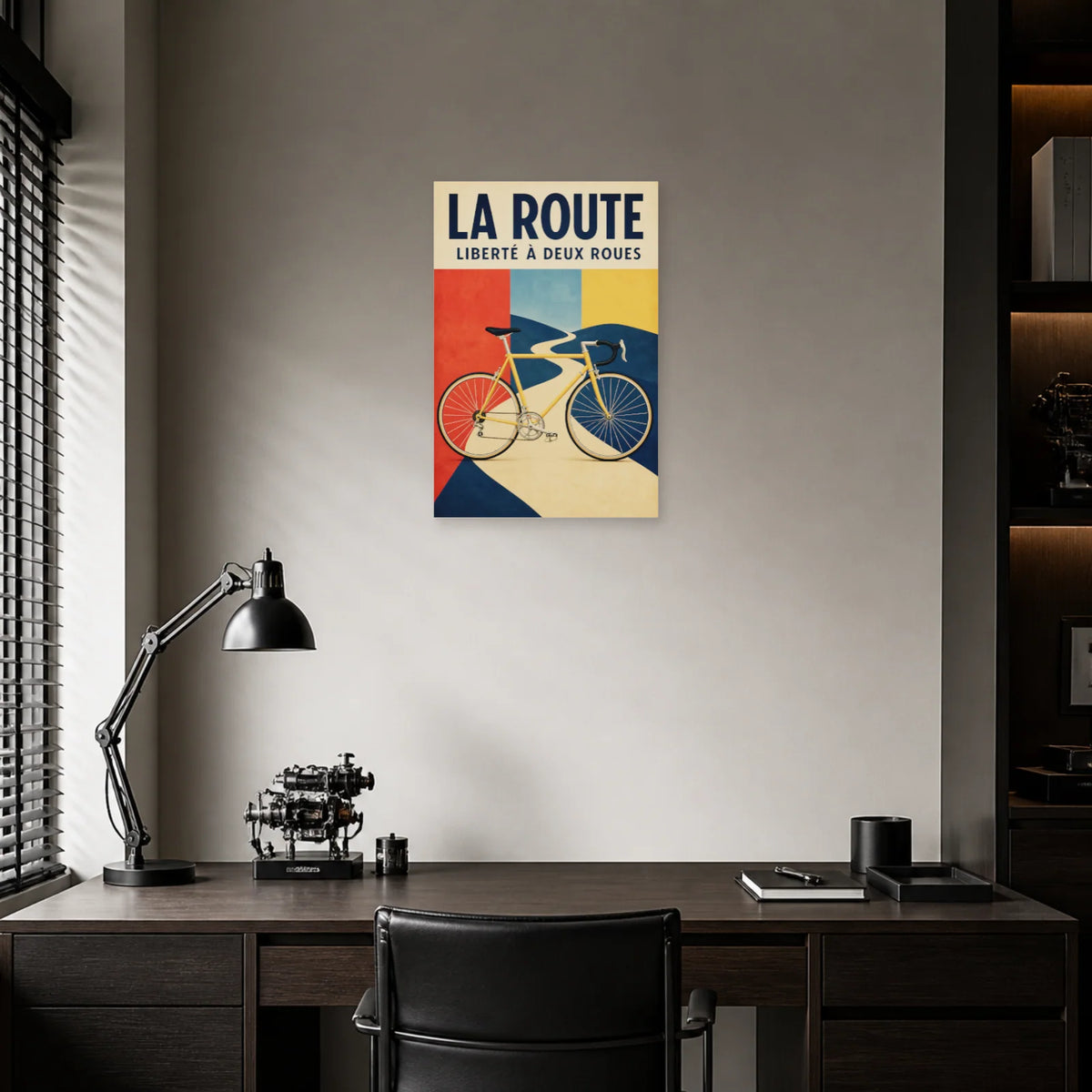 Affiche Vélo vintage – La route en liberté dans un bureau - Art Virtuoso