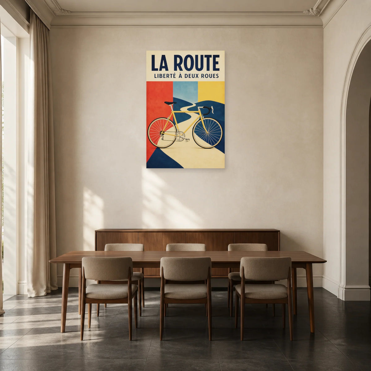 Affiche Vélo vintage – La route en liberté dans une salle à manger - Art Virtuoso
