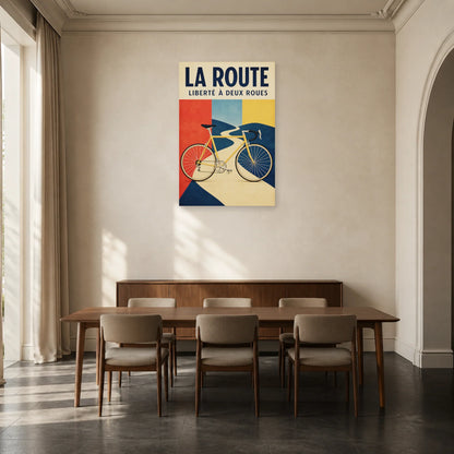Affiche Vélo vintage – La route en liberté dans une salle à manger - Art Virtuoso