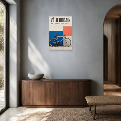 Affiche Vélo urbain – La ville en mouvement dans une entrée ou un couloir - Art Virtuoso