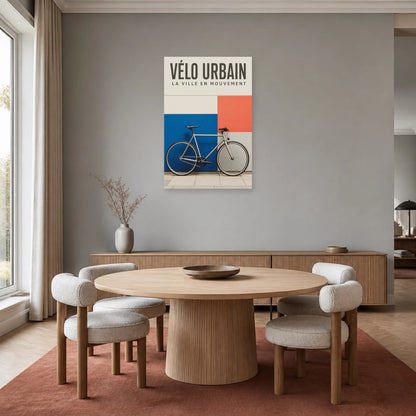 Affiche Vélo urbain – La ville en mouvement dans une salle à manger - Art Virtuoso