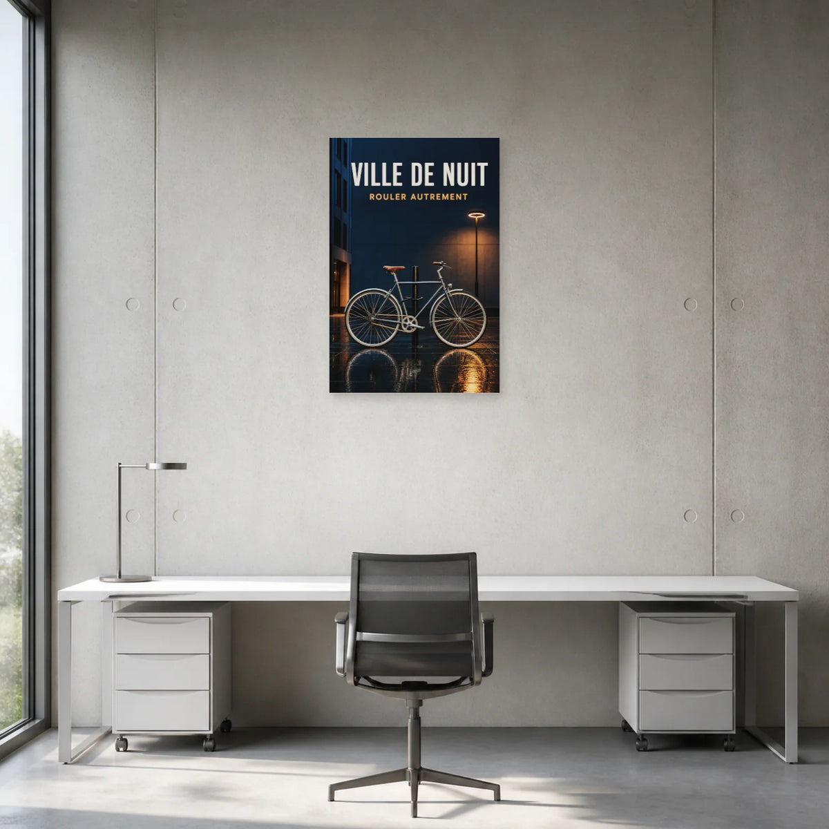 Affiche Vélo de nuit – Rouler autrement dans un bureau - Art Virtuoso