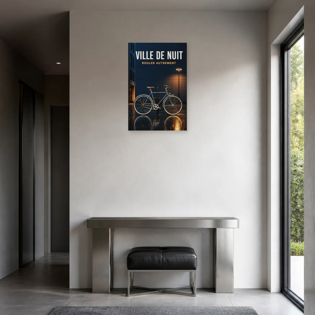 Affiche Vélo de nuit – Rouler autrement dans une entrée ou un couloir - Art Virtuoso