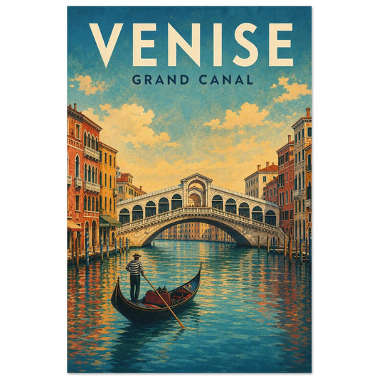Affiche Venise – Grand Canal, illustration verticale sérigraphie picturale, format 30 × 45 cm