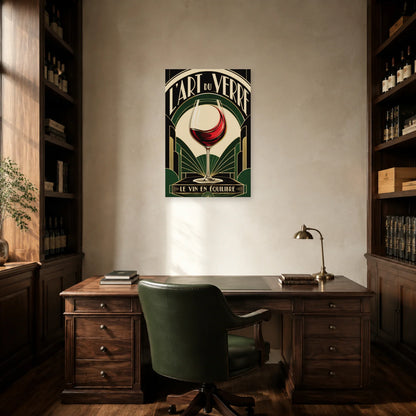 Affiche L'art du verre, le vin en équilibre dans un bureau - Art Virtuoso