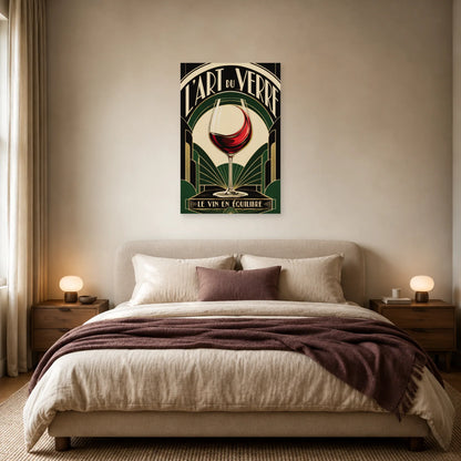 Affiche L'art du verre, le vin en équilibre dans une chambre - Art Virtuoso