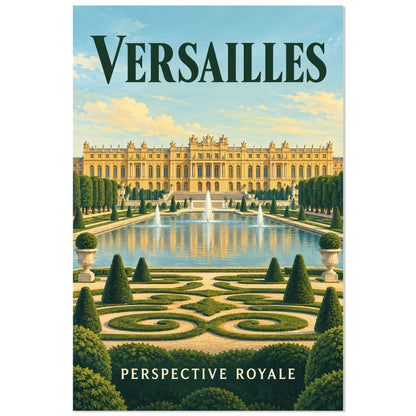 Affiche Versailles - Perspective royale, illustration de voyage / rendu gouache / inspiration vintage verticale, format 60 × 90 cm