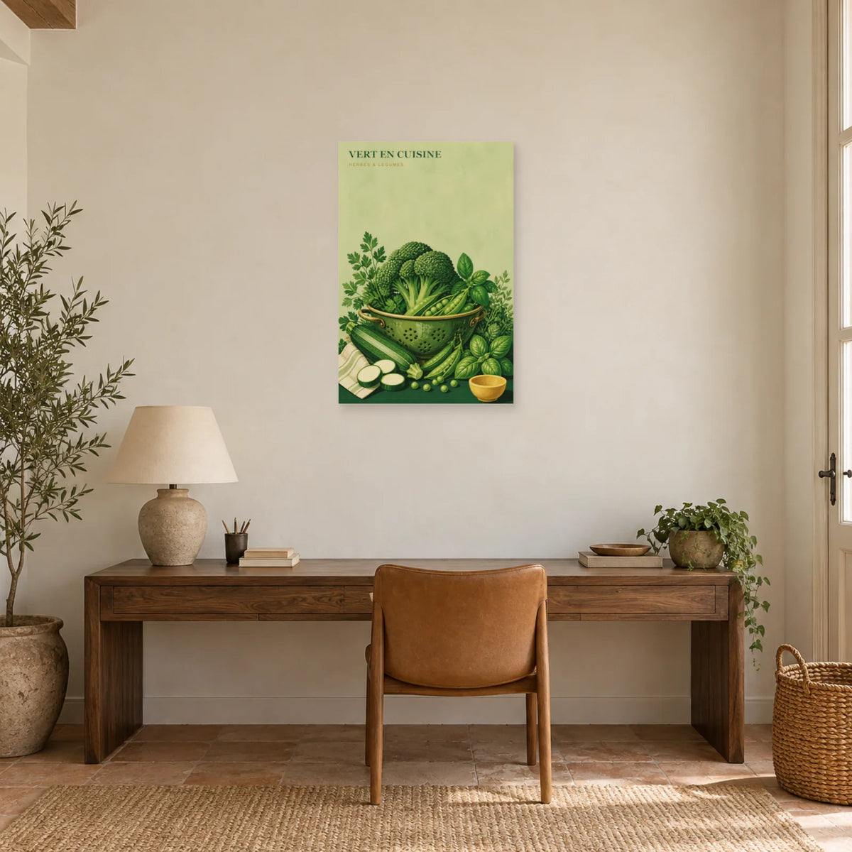 Affiche Vert en Cuisine – Herbes & Légumes dans un bureau - Art Virtuoso