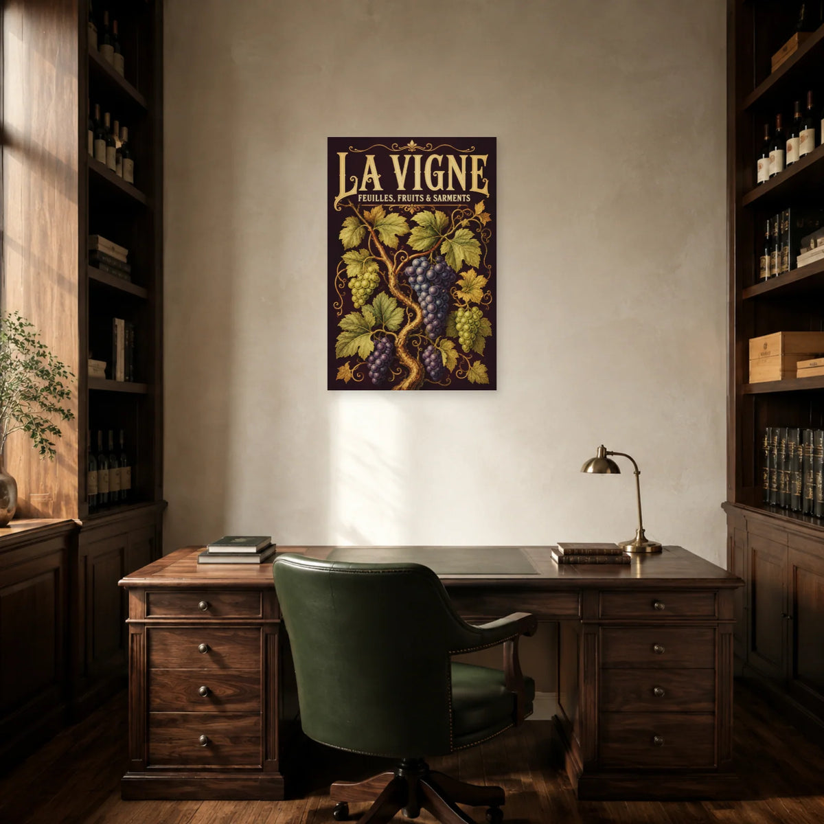 Affiche La vigne, feuilles, fruits et sarments dans un bureau - Art Virtuoso