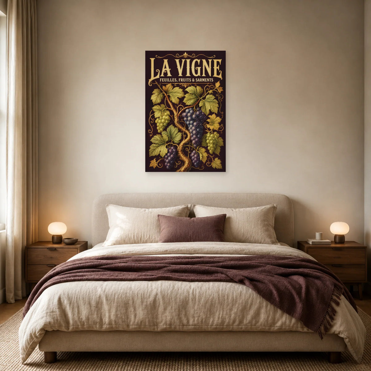 Affiche La vigne, feuilles, fruits et sarments dans une chambre - Art Virtuoso