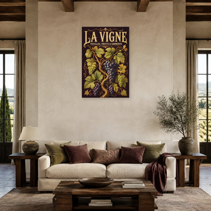 Affiche La vigne, feuilles, fruits et sarments dans un salon - Art Virtuoso