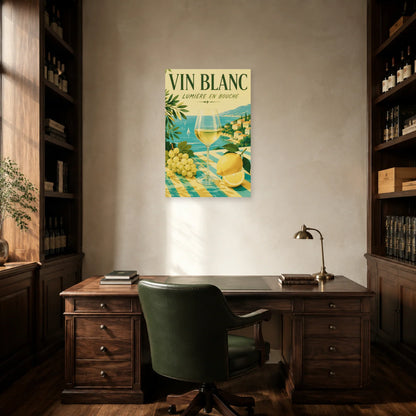 Affiche Vin blanc, lumière en bouche dans un bureau - Art Virtuoso