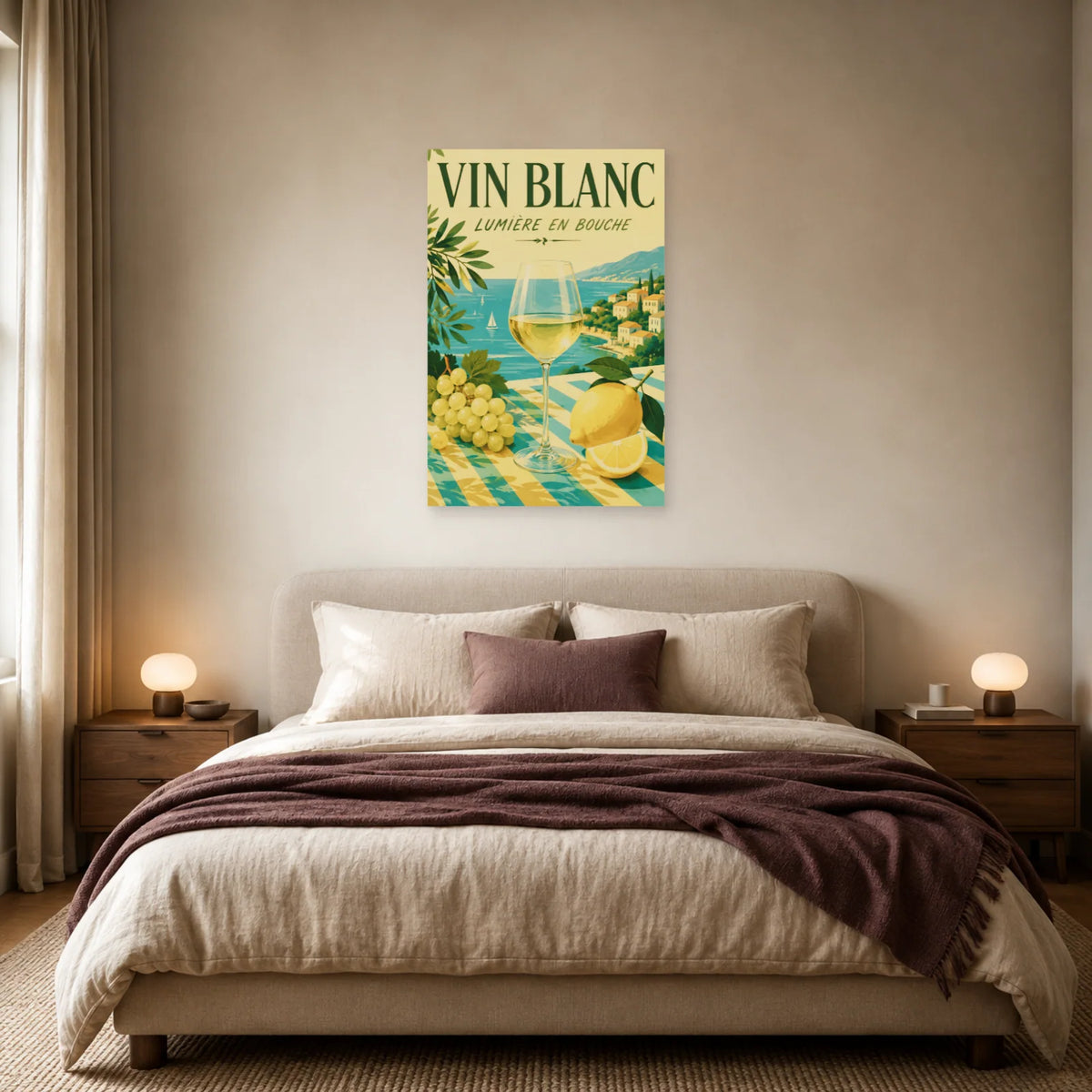 Affiche Vin blanc, lumière en bouche dans une chambre - Art Virtuoso