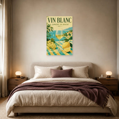 Affiche Vin blanc, lumière en bouche dans une chambre - Art Virtuoso