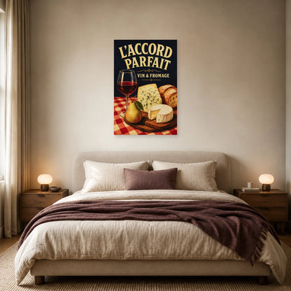 Affiche Vin et fromage, accord parfait dans une chambre - Art Virtuoso
