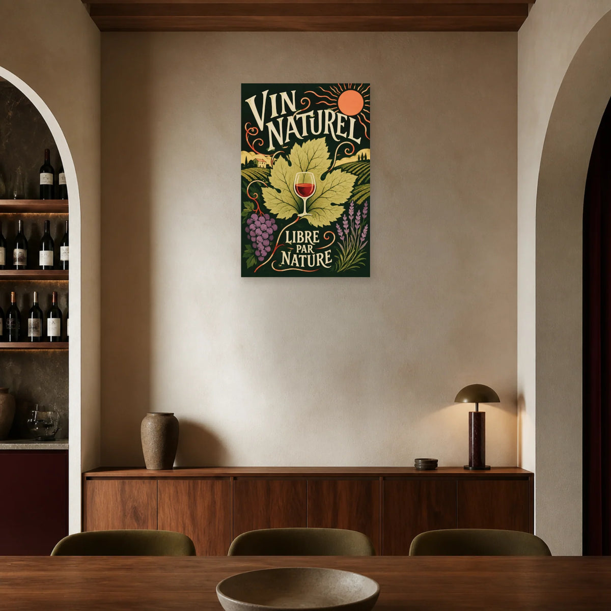 Affiche Vin naturel, libre par nature dans une salle à manger - Art Virtuoso