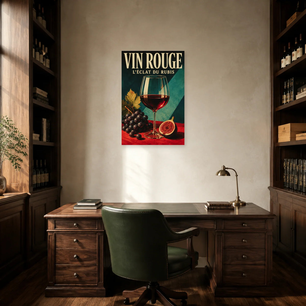 Affiche Vin rouge, éclat du rubis dans un bureau - Art Virtuoso