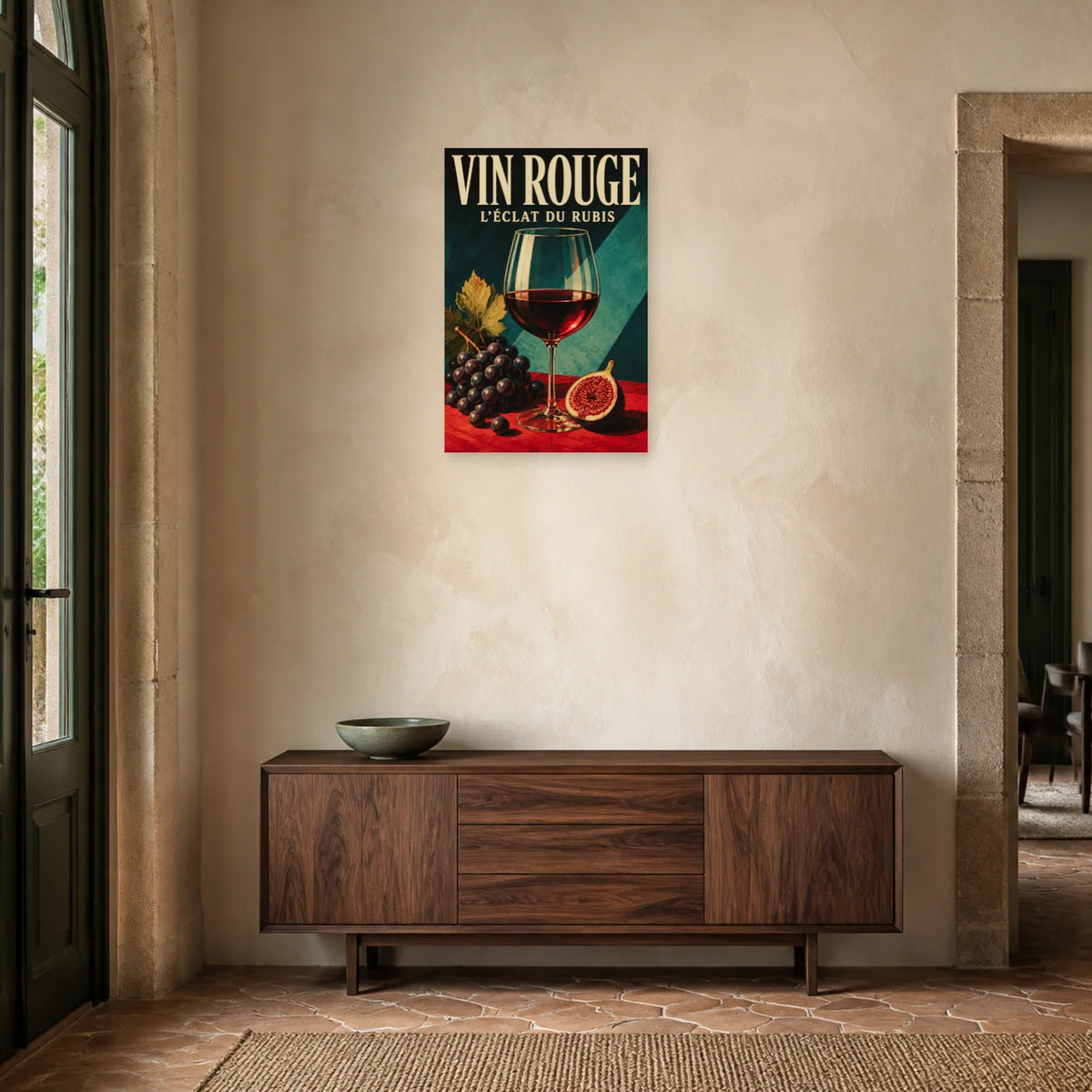 Affiche Vin rouge, éclat du rubis dans une entrée ou un couloir - Art Virtuoso