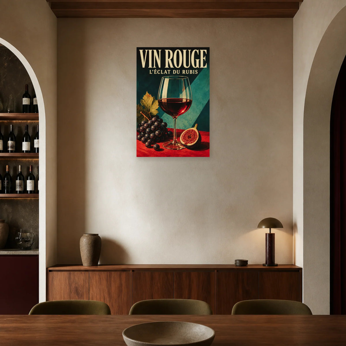Affiche Vin rouge, éclat du rubis dans une salle à manger - Art Virtuoso