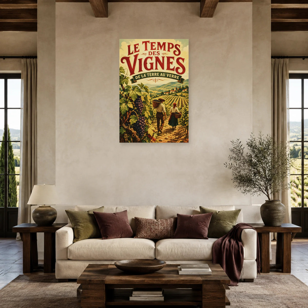 Affiche Le temps des vignes dans un salon - Art Virtuoso