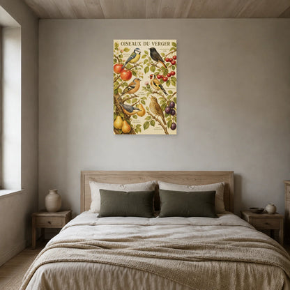 Affiche Oiseaux du verger - Style vintage dans une chambre - Art Virtuoso
